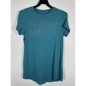 Juicy Couture Shirt Womens Large Teal Ribbed Rhinestone Juicy Logo Sleepwear